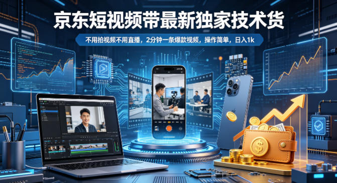 京东短视频带货最新独家技术，不用拍视频不用直播，2分钟一条爆款视频，操作简单，日入1k+【揭秘】米创网-专注分享副业落地实操课程 – 全网首发_高质量项目输出远创网