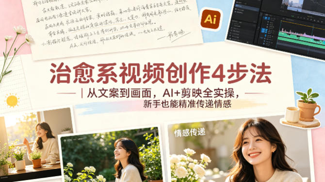 治愈系视频创作4步法｜从文案到画面，AI+剪映全实操，新手也能精准传递情感米创网-专注分享副业落地实操课程 – 全网首发_高质量项目输出远创网