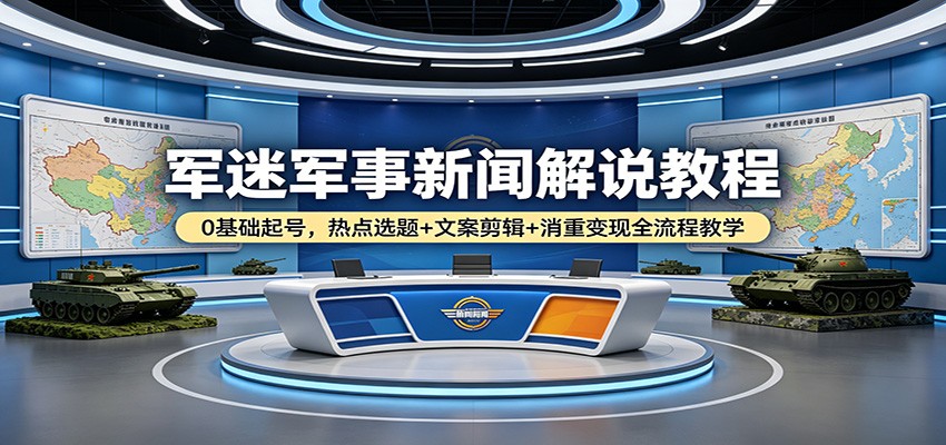 军迷军事新闻解说教程：0基础起号，热点选题+文案剪辑+消重变现全流程教学米创网-专注分享副业落地实操课程 – 全网首发_高质量项目输出远创网