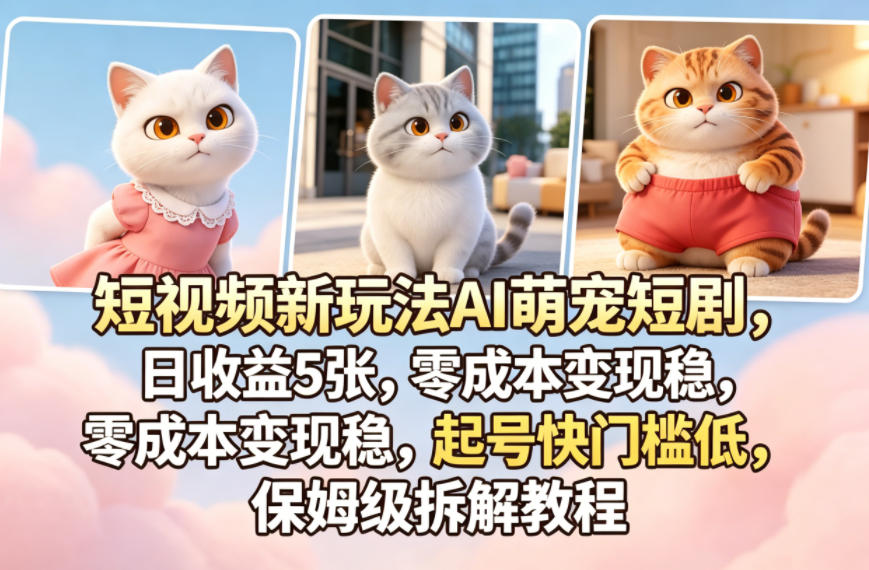 短视频新玩法AI萌宠短剧，日收益5张，零成本变现稳，起号快门槛低，保姆级拆解教程米创网-专注分享副业落地实操课程 – 全网首发_高质量项目输出远创网