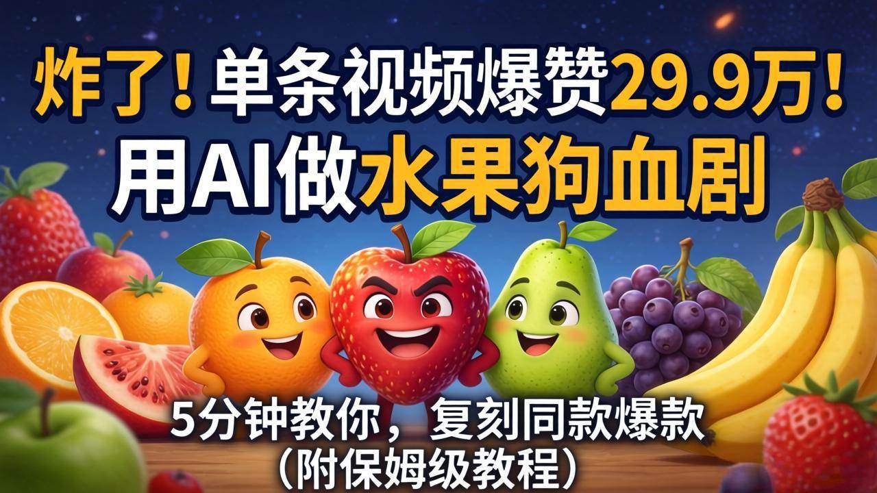 （18206期）炸了！单条视频爆赞 29.9 万！用 AI 做水果狗血剧，5 分钟教你，复刻同款爆款（附保姆级教程）米创网-专注分享副业落地实操课程 – 全网首发_高质量项目输出远创网