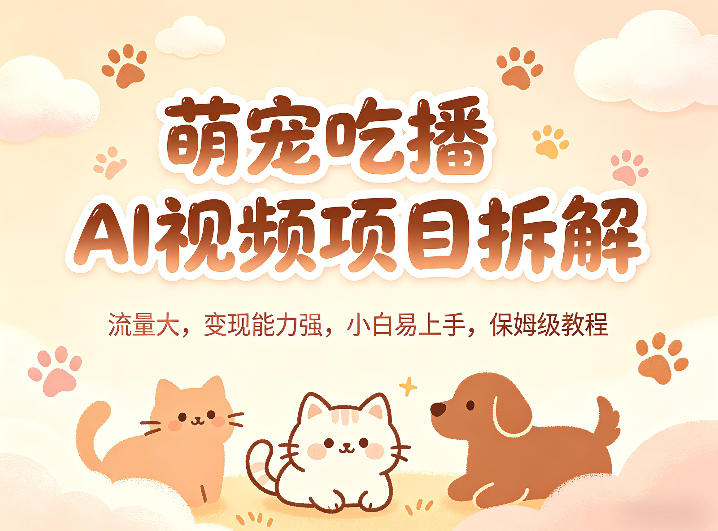 萌宠吃播AI视频项目拆解，流量大，变现能力强，小白易上手，保姆级教程米创网-专注分享副业落地实操课程 – 全网首发_高质量项目输出远创网