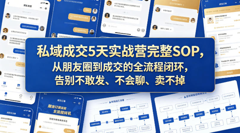 私域成交5天实战营完整SOP，从朋友圈到成交的全流程闭环，告别不敢发、不会聊、卖不掉米创网-专注分享副业落地实操课程 – 全网首发_高质量项目输出远创网