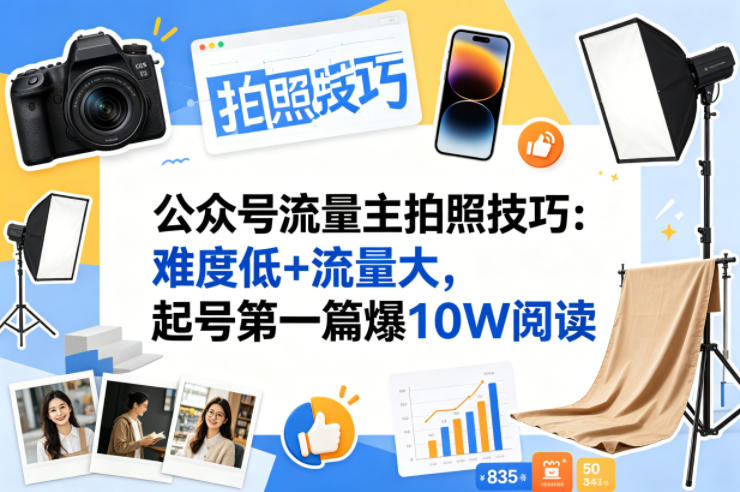 公众号流量主之拍照技巧赛道，难度低+流量大，起号第一篇就爆了10w阅读米创网-专注分享副业落地实操课程 – 全网首发_高质量项目输出远创网