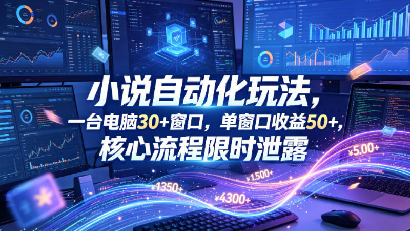 小说挂G自动化玩法，一台电脑30+窗口，单窗口收益50+，核心流程限时泄露【揭秘】米创网-专注分享副业落地实操课程 – 全网首发_高质量项目输出远创网