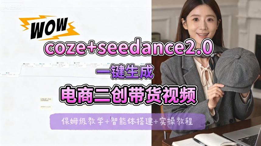 【Coze工作流搭建实操教程】seedance2.0+coze一键生成电商二创带货视频，全流程保姆级教学米创网-专注分享副业落地实操课程 – 全网首发_高质量项目输出远创网