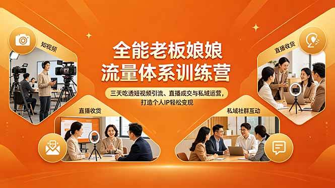 （18187期）全能老板娘流量体系训练营，三天吃透短视频引流、直播成交与私域运营，打造个人IP轻松变现米创网-专注分享副业落地实操课程 – 全网首发_高质量项目输出远创网