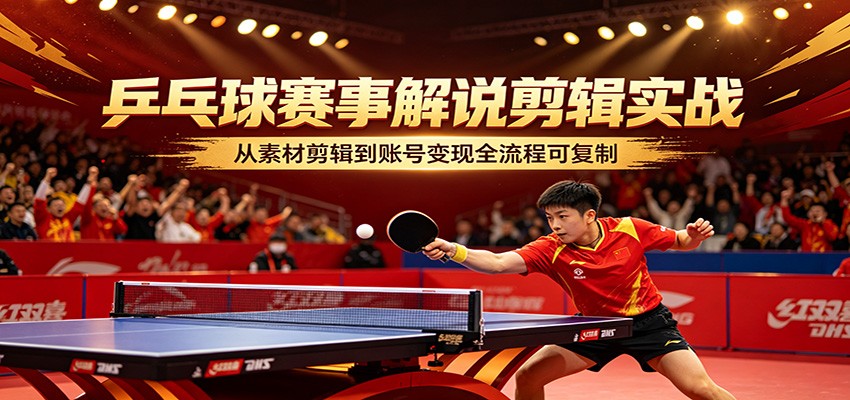 乒乓球赛事解说剪辑实战，从素材剪辑到账号变现全流程可复制米创网-专注分享副业落地实操课程 – 全网首发_高质量项目输出远创网