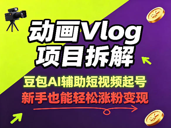 动画Vlog项目拆解，豆包AI辅助短视频起号，新手也能轻松涨粉，43条作品涨粉8.3W米创网-专注分享副业落地实操课程 – 全网首发_高质量项目输出远创网