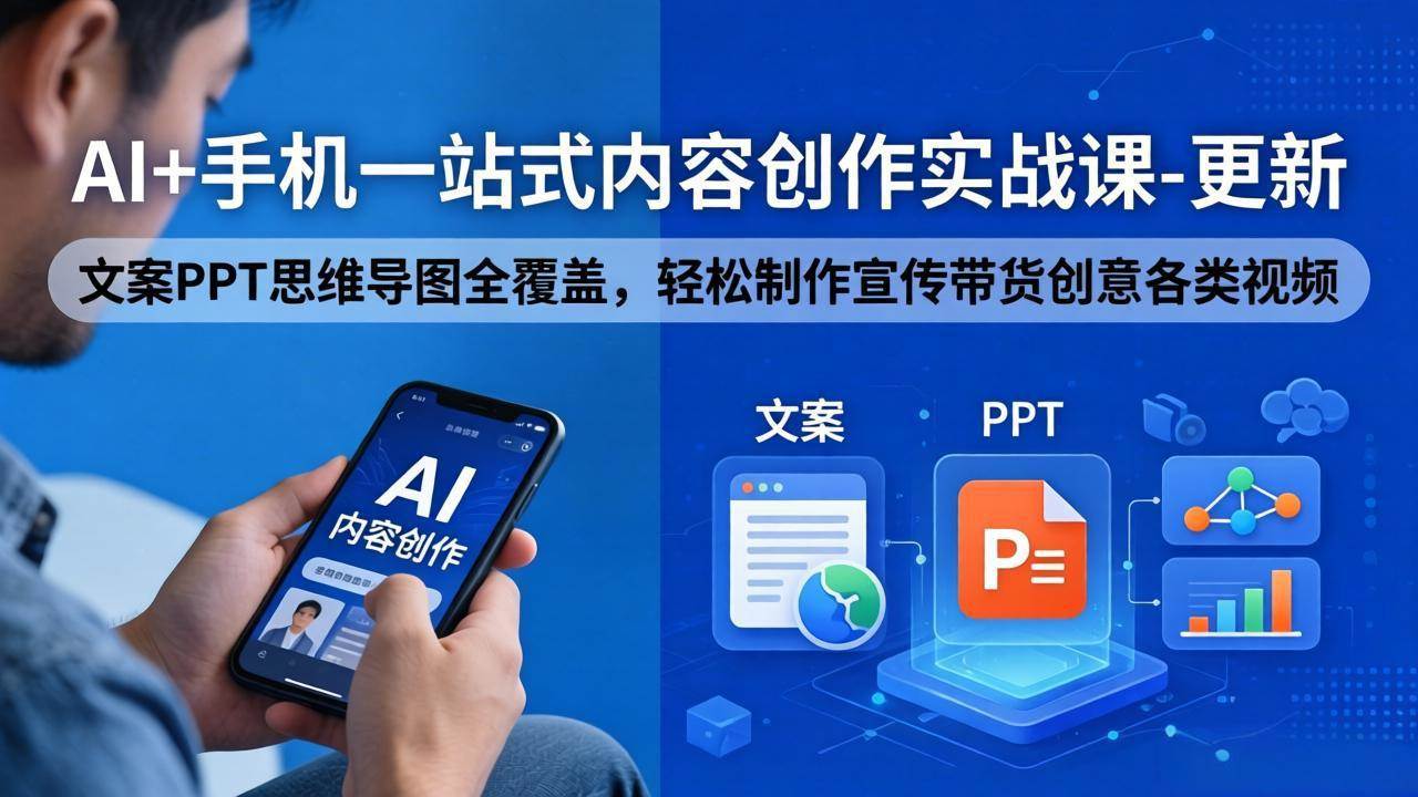 （18204期）AI+手机一站式内容创作实战课-更新，文案PPT思维导图全覆盖，轻松制作宣传带货创意各类视频米创网-专注分享副业落地实操课程 – 全网首发_高质量项目输出远创网