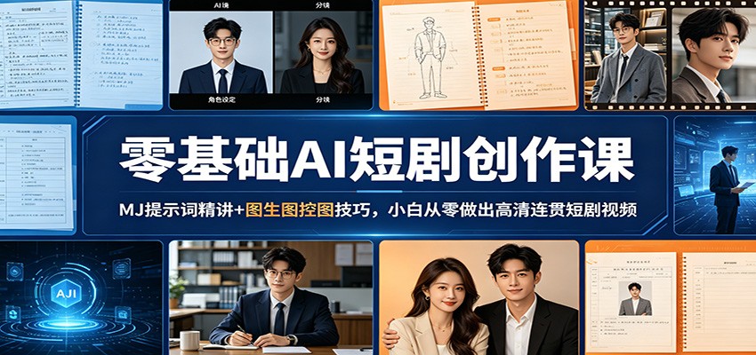 零基础AI短剧创作课：MJ提示词精讲+图生图控图技巧，小白从零做出高清连贯短剧视频米创网-专注分享副业落地实操课程 – 全网首发_高质量项目输出远创网