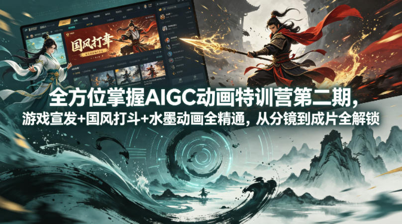 全方位掌握AIGC动画特训营第二期，游戏宣发+国风打斗+水墨动画全精通，从分镜到成片全解锁米创网-专注分享副业落地实操课程 – 全网首发_高质量项目输出远创网