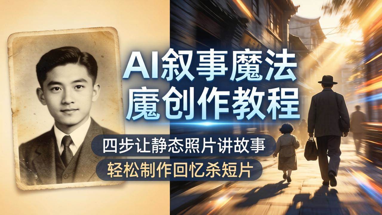 （18208期）AI叙事魔法创作教程，四步让静态照片讲故事，老照片修复加动态特效，轻松制作回忆杀短片米创网-专注分享副业落地实操课程 – 全网首发_高质量项目输出远创网