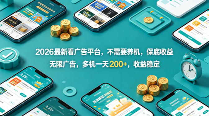 2026最新看广告平台，不需要养机，保底收益，无限广告，多机一天200+，收益稳定【揭秘】米创网-专注分享副业落地实操课程 – 全网首发_高质量项目输出远创网