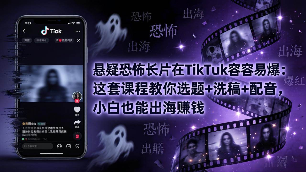 （18220期）悬疑恐怖长片在TikTok最容易爆：这套课程教你选题+洗稿+配音，小白也能出海赚钱米创网-专注分享副业落地实操课程 – 全网首发_高质量项目输出远创网