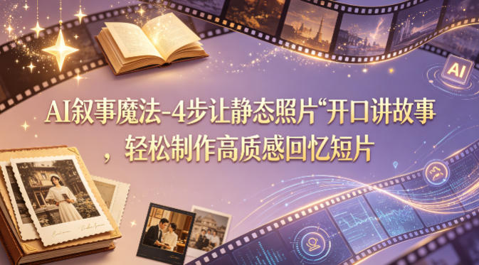 AI叙事魔法-4步让静态照片“开口讲故事”，轻松制作高质感回忆短片米创网-专注分享副业落地实操课程 – 全网首发_高质量项目输出远创网