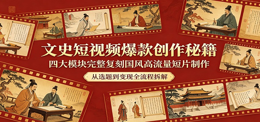 文史短视频爆款创作秘籍：四大模块完整复刻国风高流量短片制作米创网-专注分享副业落地实操课程 – 全网首发_高质量项目输出远创网