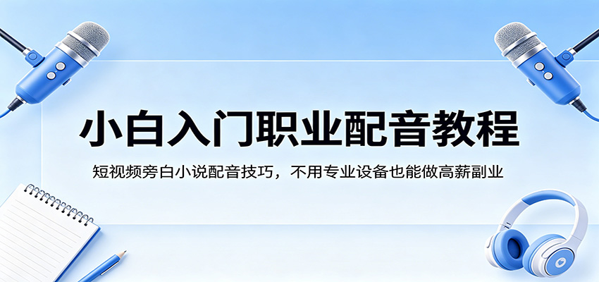 小白入门职业配音教程，短视频旁白小说配音技巧，不用专业设备也能做高薪副业米创网-专注分享副业落地实操课程 – 全网首发_高质量项目输出远创网