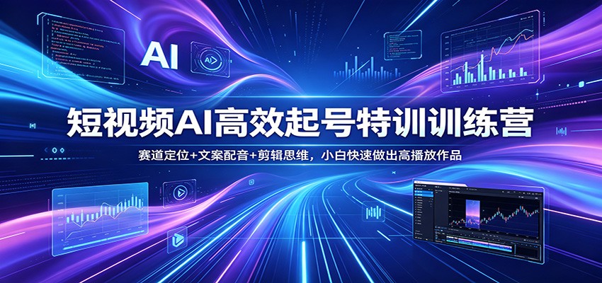 短视频AI高效起号特训训练营：赛道定位+文案配音+剪辑思维，小白快速做出高播放作品米创网-专注分享副业落地实操课程 – 全网首发_高质量项目输出远创网