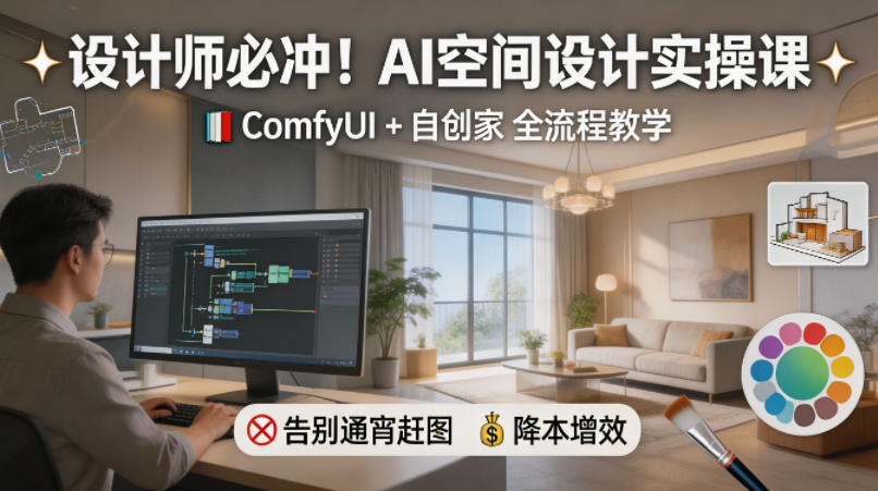 设计师必冲！AI空间设计实操课，ComfyUI+自创家全教学，告别通宵赶图，降本增效米创网-专注分享副业落地实操课程 – 全网首发_高质量项目输出远创网