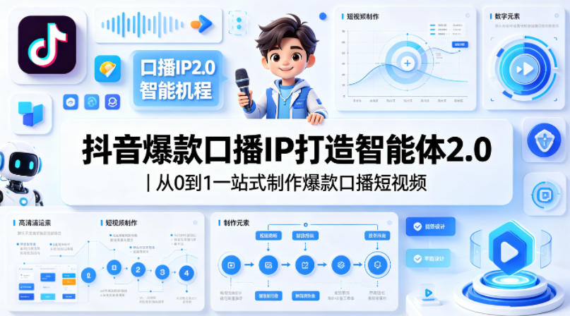 抖音爆款口播IP打造智能体2.0｜从0到1一站式制作爆款口播短视频米创网-专注分享副业落地实操课程 – 全网首发_高质量项目输出远创网