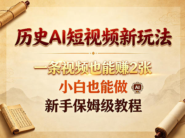 历史AI短视频新玩法，一条视频也能賺2张，小白也能做，新手保姆级教程米创网-专注分享副业落地实操课程 – 全网首发_高质量项目输出远创网