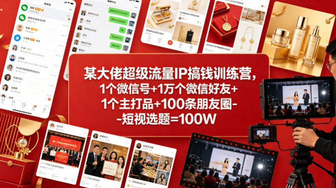 某大佬超级流量IP搞钱训练营，1个微信号+1万个微信好友+1个主打品+100条朋友圈-短视选题=100W米创网-专注分享副业落地实操课程 – 全网首发_高质量项目输出远创网