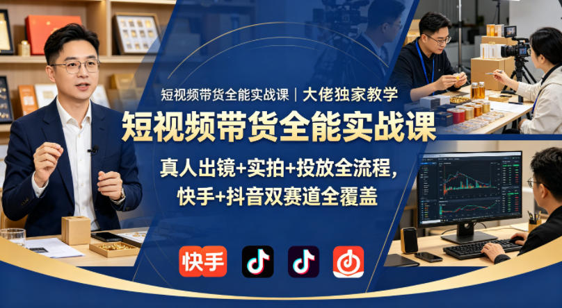 短视频带货全能实战课｜大佬独家教学，真人出镜+实拍+投放全流程，快手+抖音双赛道全覆盖米创网-专注分享副业落地实操课程 – 全网首发_高质量项目输出远创网