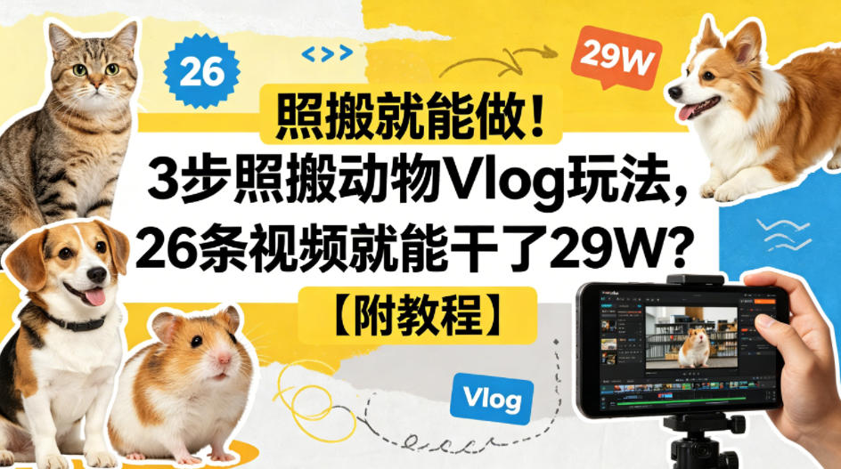 照搬就能做！3步照搬动物Vlog玩法，26条视频就能干了29W？【附教程】【赠coze一键生成工作流】米创网-专注分享副业落地实操课程 – 全网首发_高质量项目输出远创网
