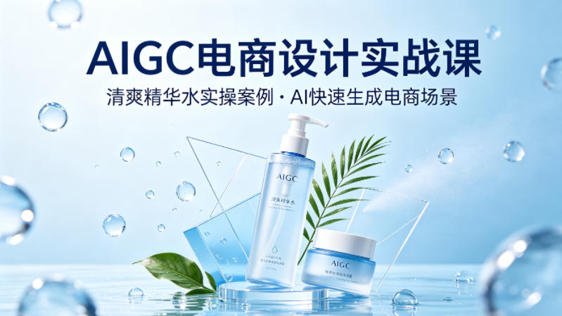 AIGC电商设计实战课，以清爽精华水为实操案例，教你用AI快速生成电商场景米创网-专注分享副业落地实操课程 – 全网首发_高质量项目输出远创网