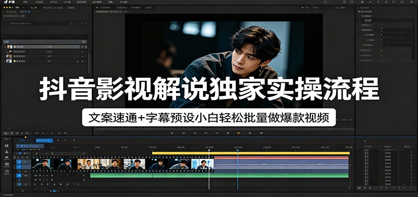抖音影视解说独家实操流程，文案速通+字幕预设小白轻松批量做爆款视频米创网-专注分享副业落地实操课程 – 全网首发_高质量项目输出远创网