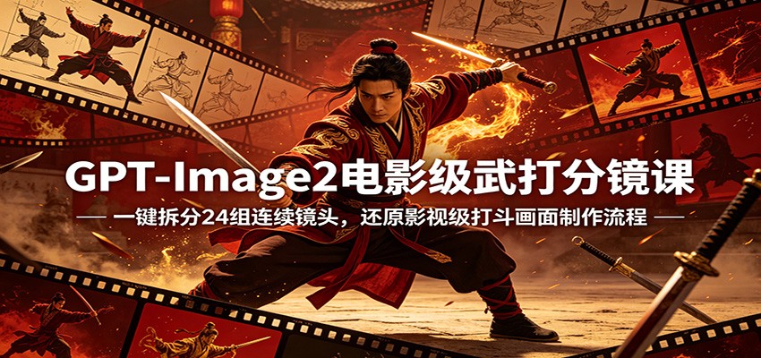 GPT-Image2电影级武打分镜课：一键拆分24组连续镜头，还原影视级打斗画面制作流程米创网-专注分享副业落地实操课程 – 全网首发_高质量项目输出远创网