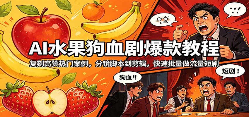 AI水果狗血剧爆款教程：复刻高赞热门案例，分镜脚本到剪辑，快速批量做流量短剧米创网-专注分享副业落地实操课程 – 全网首发_高质量项目输出远创网