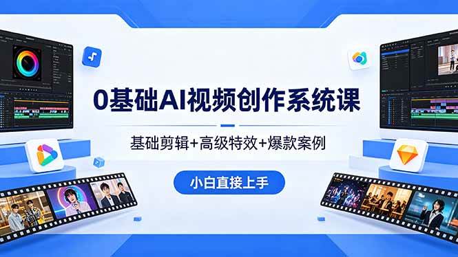 （18354期）0基础AI视频创作系统课，基础剪辑+高级特效+爆款案例，小白直接上手米创网-专注分享副业落地实操课程 – 全网首发_高质量项目输出远创网