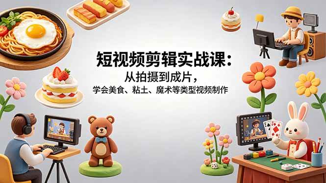 （18375期）短视频剪辑实战课：从拍摄到成片，学会美食、粘土、魔术等类型视频制作米创网-专注分享副业落地实操课程 – 全网首发_高质量项目输出远创网