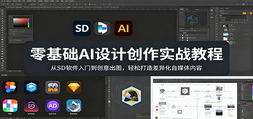 零基础AI设计创作实战教程：从SD软件入门到创意出图，轻松打造差异化自媒体内容米创网-专注分享副业落地实操课程 – 全网首发_高质量项目输出远创网