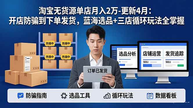 （18188期）淘宝无货源5.0单店月入2万-更新4月：开店防骗到下单发货，蓝海选品+三店循环玩法全掌握米创网-专注分享副业落地实操课程 – 全网首发_高质量项目输出远创网