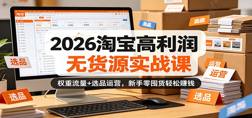 2026淘宝高利润无货源实战课：权重流量+选品运营，新手零囤货轻松赚钱米创网-专注分享副业落地实操课程 – 全网首发_高质量项目输出远创网