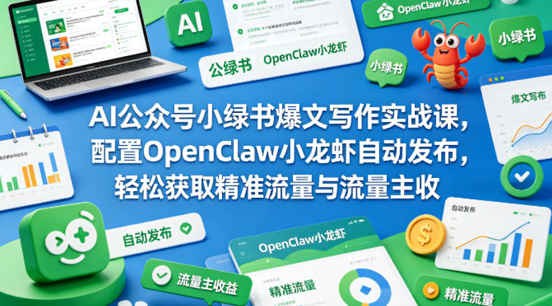 AI公众号小绿书爆文写作实战课，配置OpenClaw小龙虾自动发布，轻松获取精准流量与流量主收益米创网-专注分享副业落地实操课程 – 全网首发_高质量项目输出远创网
