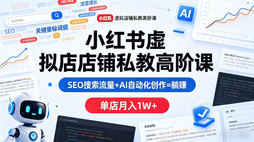小红书虚拟店铺私教高阶课，SEO搜索流量+AI自动化创作=躺賺，单店月入1W+米创网-专注分享副业落地实操课程 – 全网首发_高质量项目输出远创网